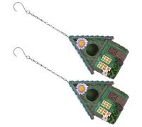 2pcs Outdoor Hanging Birdhouse Resin Cottage for Small Birds Decor