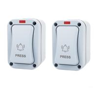 2PCS Outdoor Waterproof Doorbell Push Button Switch, IP66 Dustproof for SURFACE Mounted Control with LED Indicator, 20A 250V AC Weather Resistant for Garden Patio Warehouse Gate Grey