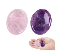 2Pcs Oval Amethyst and Rose Quartz Worry Stone, Oval Amethyst Crystals, Healing Crystals Gifts for Women Heart Meditation Polished Reiki Balancing