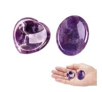 2Pcs Oval and Heart Amethyst Worry Stone Amethyst Crystals Stress Relief Healing Crystals Gifts for Women Polished Reiki Balancing