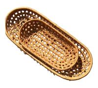 2Pcs Oval Wicker Bread Baskets, Narrow Woven Rattan Serving Trays for Fruit, Snacks, Baguettes, 6.9 & 10.4 Inch