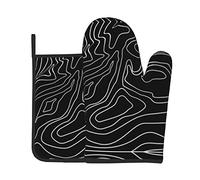 2pcs Oven Gloves And Pot Holders Set Black White Topo Earth Kitchen Gloves Non Slip Bbq Gloves For Baking, Kitchen, Baking Barbecue