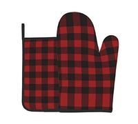 2pcs Oven Gloves And Pot Holders Set Buffalo Plaid Bbq Gloves Gauntlet Kitchen Mitts For Cooking, Kitchen, Grilling