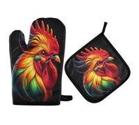 2pcs Oven Gloves And Pot Holders Set Colored Rooster Head Funny Kitchen Mitts Waterproof Microwave Mitts For Baking, Cooking, Grilling