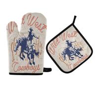 2pcs Oven Gloves And Pot Holders Set Wild West Vintage Western Microwave Oven Glove Premium Kitchen Gloves For Cooking, Grilling, Baking