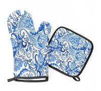 2Pcs Oven Mitts And Pot Holders Blue White Flower Pattern Pot Pads Heat Resistant Durable Kitchen Potholders, For Kitchens, Baking, Microwave