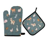 2pcs Oven Mitts And Pot Holders Set Farm Horse Pig Ducks Country Life Bbq Gloves Non Slip Kitchen Gloves For Grilling, Cooking, Baking
