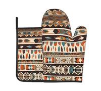 2pcs Oven Mitts And Pot Holders Set Native American Beliefs Pattern Microwave Oven Glove Waterproof Kitchen Gloves For Kitchen, Baking, Cooking