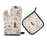 2pcs Oven Mitts And Pot Holders Set Western Boho Cowgirl Wild West Kitchen Mitts Premium Mitts For Grilling For Baking, Baking Barbecue, Grill