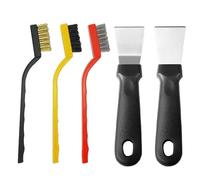 2Pcs Oven Scraper Tool,Induction Hob, Stoves,None-Scratches Putty for Kitchen Cleaning with 3Pcs Stainless Steel Brass Nylon Brush for Stove Pan