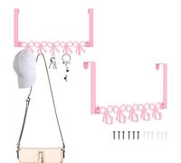 2Pcs Over Door Hooks Pink Bow Metal Over The Door Hanger with 5 Hooks Space Saving Clothes Drying Rack Over Door Clothes Airer for Hanging Clothe Towels Coats Backpacks Hats