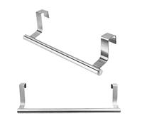2Pcs Over Door Towel Rail Stainless Steel Over Cabinet Door Tea Hand Towel Rack Towel Bar Holder No Drilling for Kitchen Bathroom Cupboard, Silver
