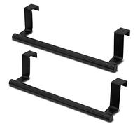 2pcs Over the Door Towel Rail, TACYKIBD Tea Towel Holder Hanger Storage, 23cm Dish Towel Holder for Hanging Over The Cupboard Drawer Cabinet Kitchen Bathroom Bar (Black)