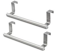 2pcs Over the Door Towel Rail, TACYKIBD Tea Towel Holder Hanger Storage, 23cm Dish Towel Holder for Hanging Over The Cupboard Drawer Cabinet Kitchen Bathroom Bar (Silver) (TK-0923-001)