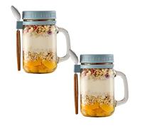 2Pcs Overnight Oats Container Breakfast Glass Jars with Spoon 500ML Portable Handle Milk Cup Tea Cup Grey