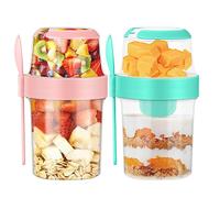 2Pcs Overnight Oats Jar Container - 870ML Yogurt Pots Breakfast Pots Reusable Salad Cups with Lid Spoon Breakfast Jar Muesli Cup for Salads Fruit Cereal Milk Porridge