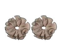 2Pcs Oversized Ruffled Hair Tie Scrunchie, Polyester Elastic Bun Maker, Large Bow Ponytail Holder, Elegant Hair Accessories for Women, Daily Life Wedding Party Coffee