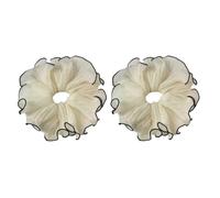 2Pcs Oversized Ruffled Hair Tie Scrunchie, Polyester Elastic Bun Maker, Large Bow Ponytail Holder, Elegant Hair Accessories for Women, Daily Life Wedding Party Beige