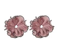 2Pcs Oversized Ruffled Hair Tie Scrunchie, Polyester Elastic Bun Maker, Large Bow Ponytail Holder, Elegant Hair Accessories for Women, Daily Life Wedding Party Pink