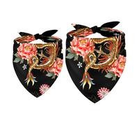 2pcs Pack Dog Bandanas Chinese Dragon Peonies Triangle Scarf for Small Medium Large Dogs and Cats Pet Kerchief Triangle Scarfs Bibs