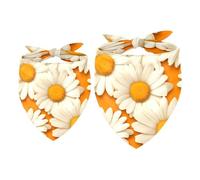 2pcs Pack Dog Bandanas Daisies Pattern Orange Triangle Scarf for Small Medium Large Dogs and Cats Pet Kerchief Triangle Scarfs Bibs
