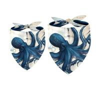 2pcs Pack Dog Bandanas Sea Blue Octopus Triangle Scarf for Small Medium Large Dogs and Cats Pet Kerchief Triangle Scarfs Bibs