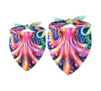 2pcs Pack Dog Bandanas Watercolor Octopus Colored Triangle Scarf for Small Medium Large Dogs and Cats Pet Kerchief Triangle Scarfs Bibs