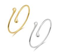 2pcs Pack of Minimalist Gold and Silver Bracelets, Teardrop Shaped Openings Adjustable Bracelets, Gold and Silver Fashion Ladies Jewelry, Personalized Metal Bracelets Arm Bands Dual Purpose Jewelry