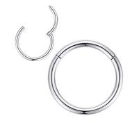2pcs Pair 14g Hoop Nose Rings for Men Women 8mm 14 Gauge Nose Hoop Silver Septum Clicker Hinged Ring 316L Surgical Steel Body Piercing Earrings for Cartilage Helix Ear Lobe Daith Rook Conch Tragus