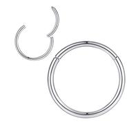 2pcs Pair 16g Hoop Nose Rings for Men Women 9mm 16 Gauge Nose Hoop Silver Septum Clicker Hinged Ring 316L Surgical Steel Body Piercing Earrings for Cartilage Helix Ear Lobe Daith Rook Conch Tragus