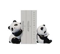 2PCS Panda Bookends - Cute Resin Animal Statues, Non-Skid Cartoon Bookends for Bookshelf Decoration, Creative Gifts for Kids & Office, Adorable Home Decor