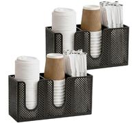 2PCS Paper Cup and Lid Holder with Straw Organizer, 3 Slots Wall-Mounted & Countertop Disposable Paper Cup Dispenser for Countertop Coffee Station Bar Restaurant Breakroom Kitchen Office
