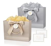 2PCS Paper Gift Bags with Bow Ribbon, Portable Party Bags with Handles, Medium Gift Bags with Card for Presents for Birthday Weddings Got Engaged Festival Celebration Baby Showers