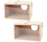 2Pcs Parakeet Nesting Box Visual Wooden Cockatiel Nesting Box with Round Door, Outer Perch & Openable Lid Natural Sturdy Bird House for Cage..
