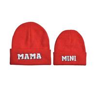 2PCS Parent-Child Hat Mama and Mini Hats Mother Daughter/Son Matching Hat Winter Warm Knitted Beanie Cap, Red, One size