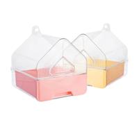 2pcs Parrot Bath Tub with Drawer Design for Cockatiels Cage Use | Plastic Build, Exterior, Hanging Style, Easy Cleaning, Pink and Yellow Options for Indoor Bathing