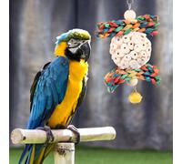 2Pcs Parrot Chew Toy Multicolored Natural Wooden Block Toy Safe Nutrient Rich Bird Cage Bite Toys Containing Cuttlefish Bone Hanging Macaw Toys for Climbing, Chewing, Unraveling and Preening