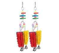 2Pcs Parrot Chew Toys, Natural Loofah Biting Toy with Bells for Parakeet African Grey Cockatoo Budgies Cockatiel