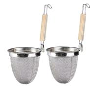2PCS Pasta Basket for Boiling Stainless Steel Fine Mesh Noodle Strainer with Wood Handle and Pot Hook Pasta Strainer for Food Dumpling Noodle Blanching Basket for Boiling