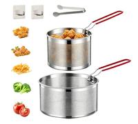 2PCS Pasta Strainer with 2 Hooks and A Clip, Stainless Steel Pasta Basket for Kitchen with Removable Handle, Chip Basket for Washing Draining Deep-Frying Boiling Steaming（7.19in-7.87in