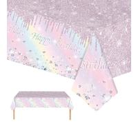 2pcs Pastel Rainbow Birthday Table Cloth Party Disposable Tablecloths,137 x274cm Shiny Glitter Diamond Birthday Party Rectangular Dining Table Cover for Baby Shower,Grils Birthday Party Table Décor
