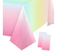 2Pcs Pastel Rainbow Table Cloth Party,137x274cm Iridescent Party Tablecloths Plastic Pink Girls Birthday Party Tablecloth Rainbow Table Cover for Baby Shower Unicorn Rainbows Parties Decorations