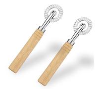 2pcs Pastry Cutter Wheel, Pasta Cutter Tool with Wood Handle Dough Cutter Wheel Ravioli Cutter Wheel Pizza Cutter Dumpling Lace Making Noodle Dough Cutter Roller for Home Kitchen