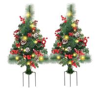 2Pcs Pathway Christmas Trees 24 Inch Pre-Lit Artificial Christmas Tree with 40 LED Lights, Red Berries, Pinecones, Outdoor Christmas Tree for Porch Xmas Holiday Decor, Artificial Christmas Tree, Pat