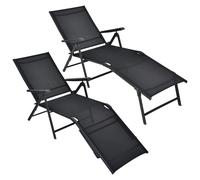 2Pcs Patio Foldable Chaise Lounge Chair Outdoor Portable Reclining Chair