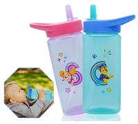 2Pcs Paw Patrol Chase and Skye Printed Straw Sippers, 420ml Water Bottles, BPA Free with Pop-up Straw Lid for Unisex Kids 6+ Months