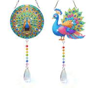 2Pcs Peacock DIY Double-Sided Diamond Painting Wind Chime Hanging Kits | Double-sided diamond art wind chime kit; drill pen; diamonds; wind chime parts; waterproof resin diamonds; rust-resistant