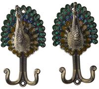 2pcs Peacock Metal Double Hanger Hook Double Head Wall-Mounted Coat Towel Hanger Hook - Bronze