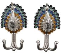2pcs Peacock Metal Double Hanger Hook Double Head Wall-Mounted Coat Towel Hanger Hook - Silver