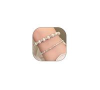 2Pcs Pearl Bracelets for Women Cute Pearl Crushed Silver Beaded Bracelet Starry Sky Couple BFF Bracelet Shiny Zircon Pearl Bracelet Dainty Jewelry Gifts, M, Copper, no gemstone